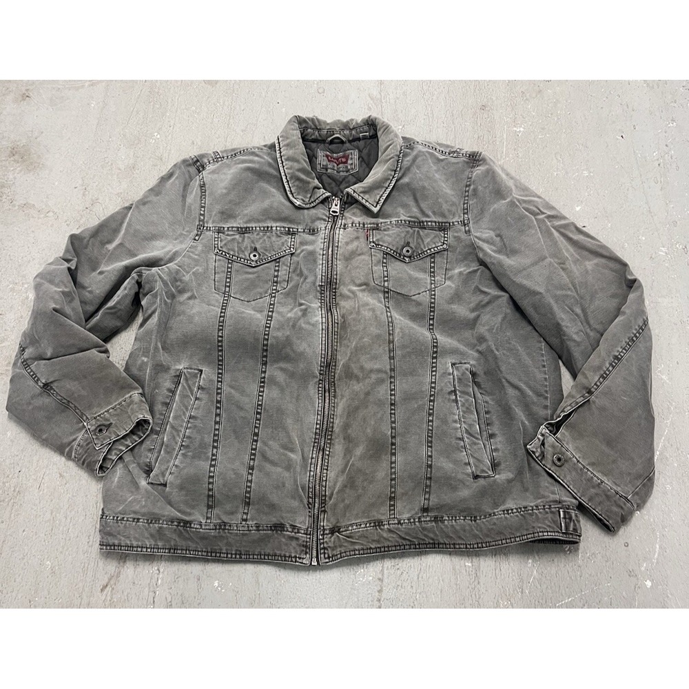Levi's‎ Utility Trucker Jacket Men's XXL Green Full Zip Button Canvas Coat